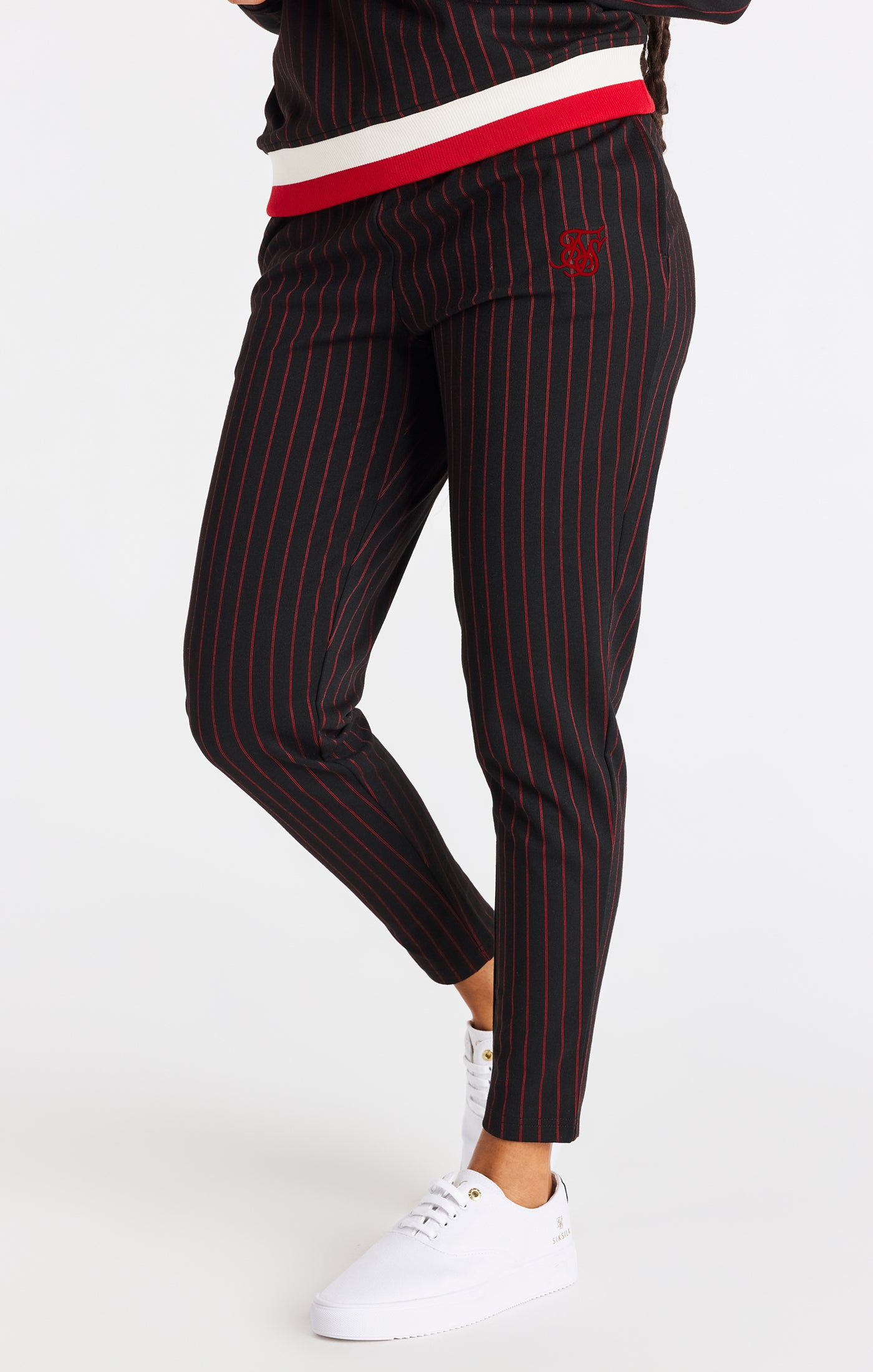 Load image into Gallery viewer, SikSilk Baseball Stripe Pants - Black &amp; Red
