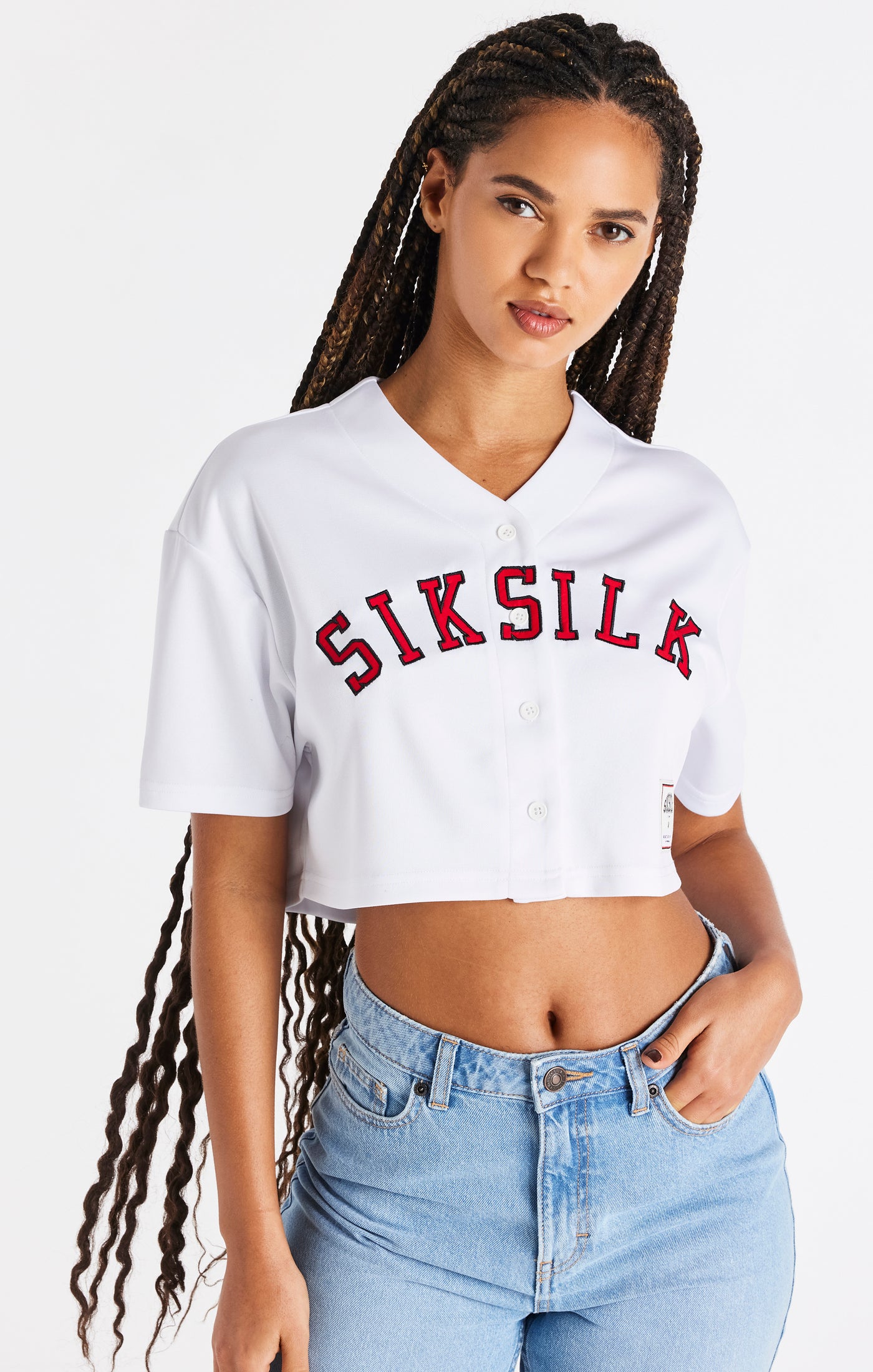 SikSilk Women's White Baseball Crop Jersey | SikSilk UK