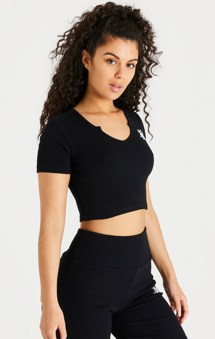 Black Scoop Neck Ribbed Crop T-Shirt (1)