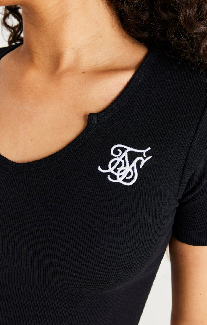 Load image into Gallery viewer, Black Scoop Neck Ribbed Crop T-Shirt (2)