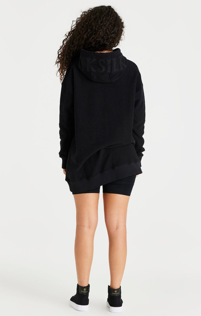 Load image into Gallery viewer, Black Reverse Fleece Hoodie Dress (3)