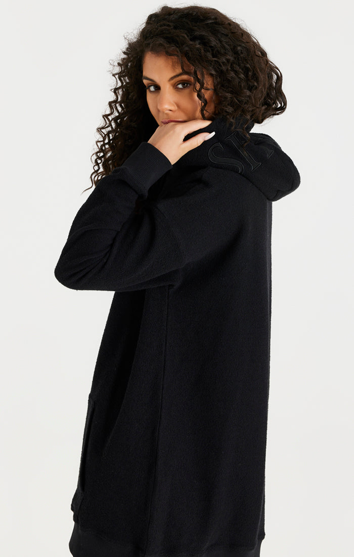 Black Reverse Fleece Hoodie Dress