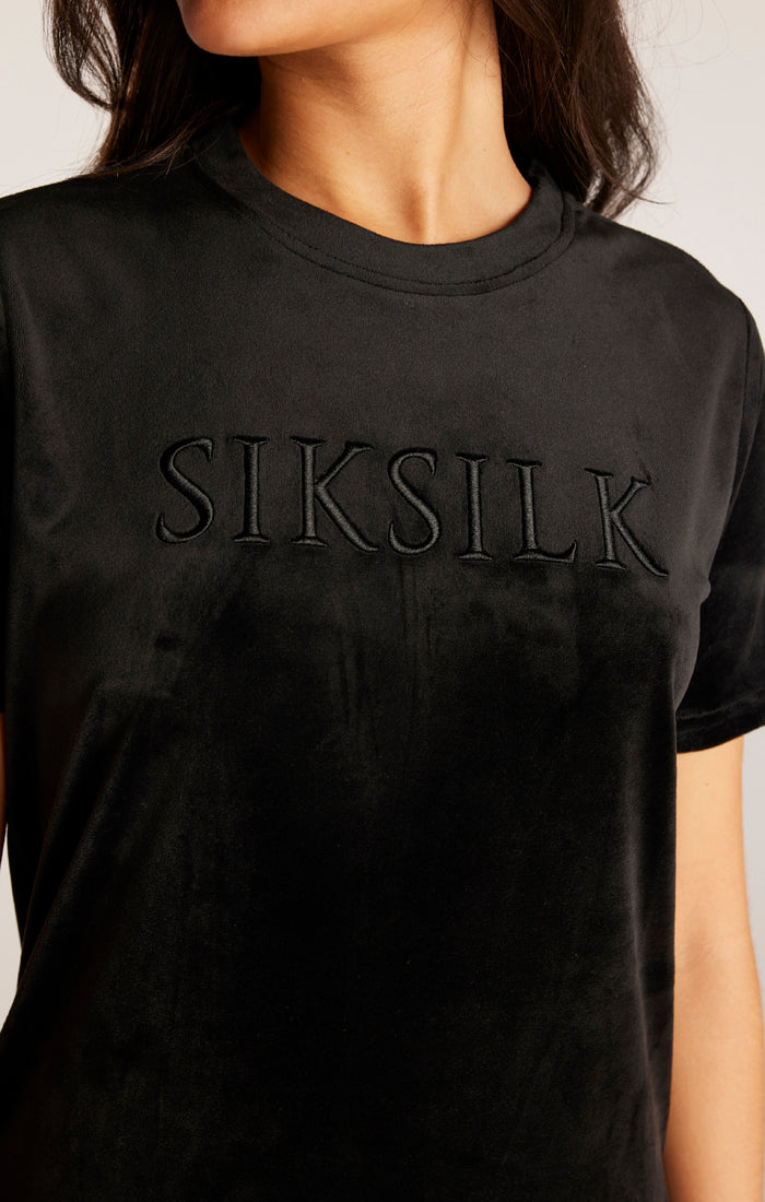 SikSilk Velour Embroidered T-Shirt Dress - Black (2)