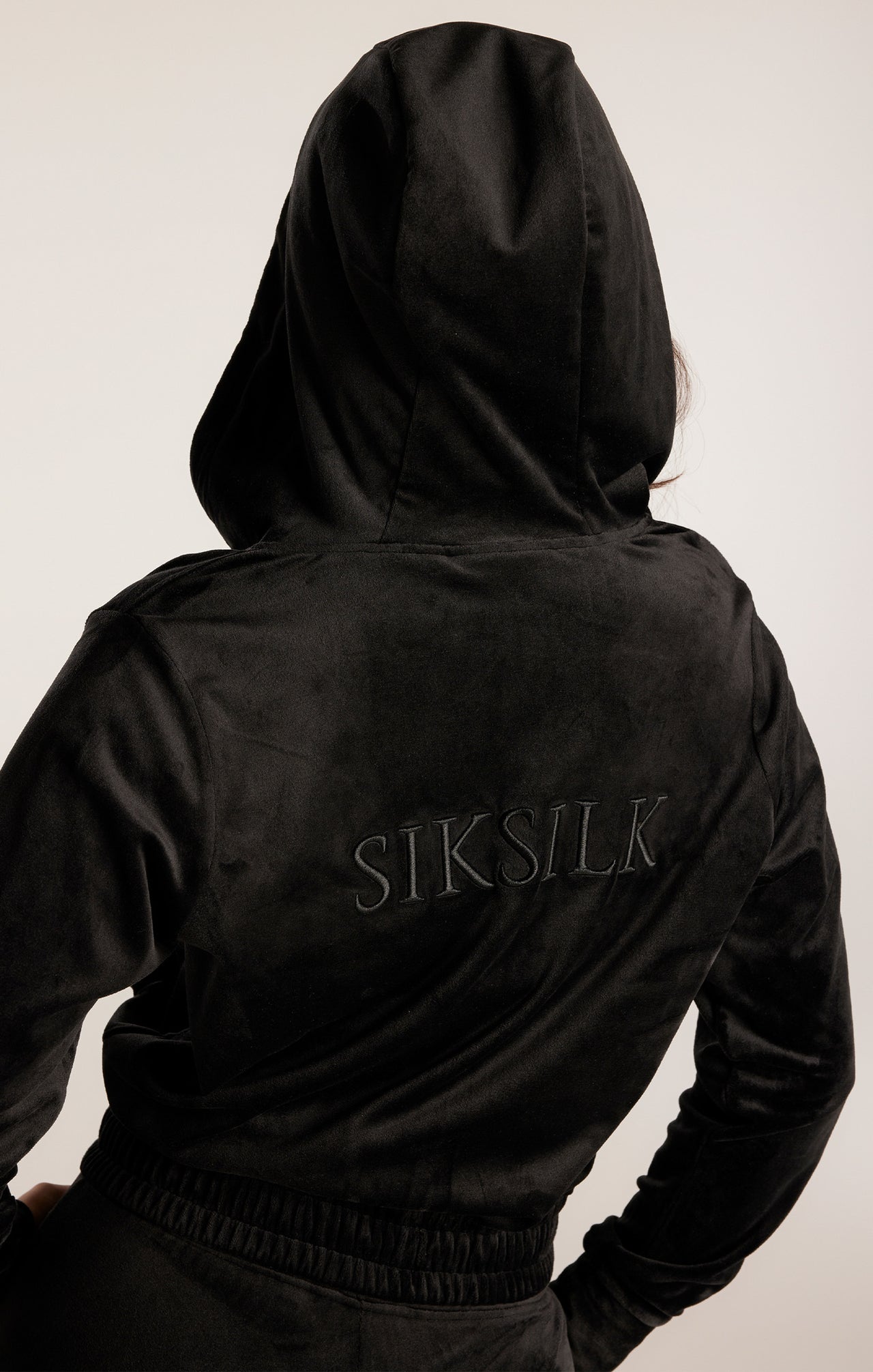 SikSilk Velour Embroidered Hoodie - Black (2)