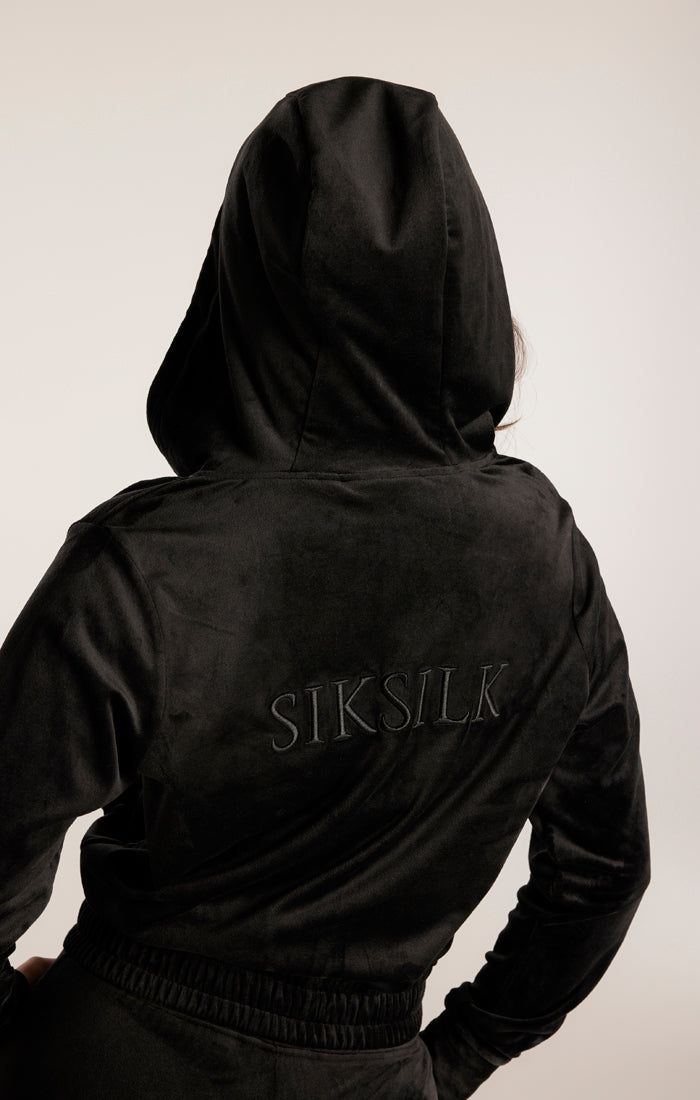 SikSilk Velour Embroidered Hoodie - Black (6)