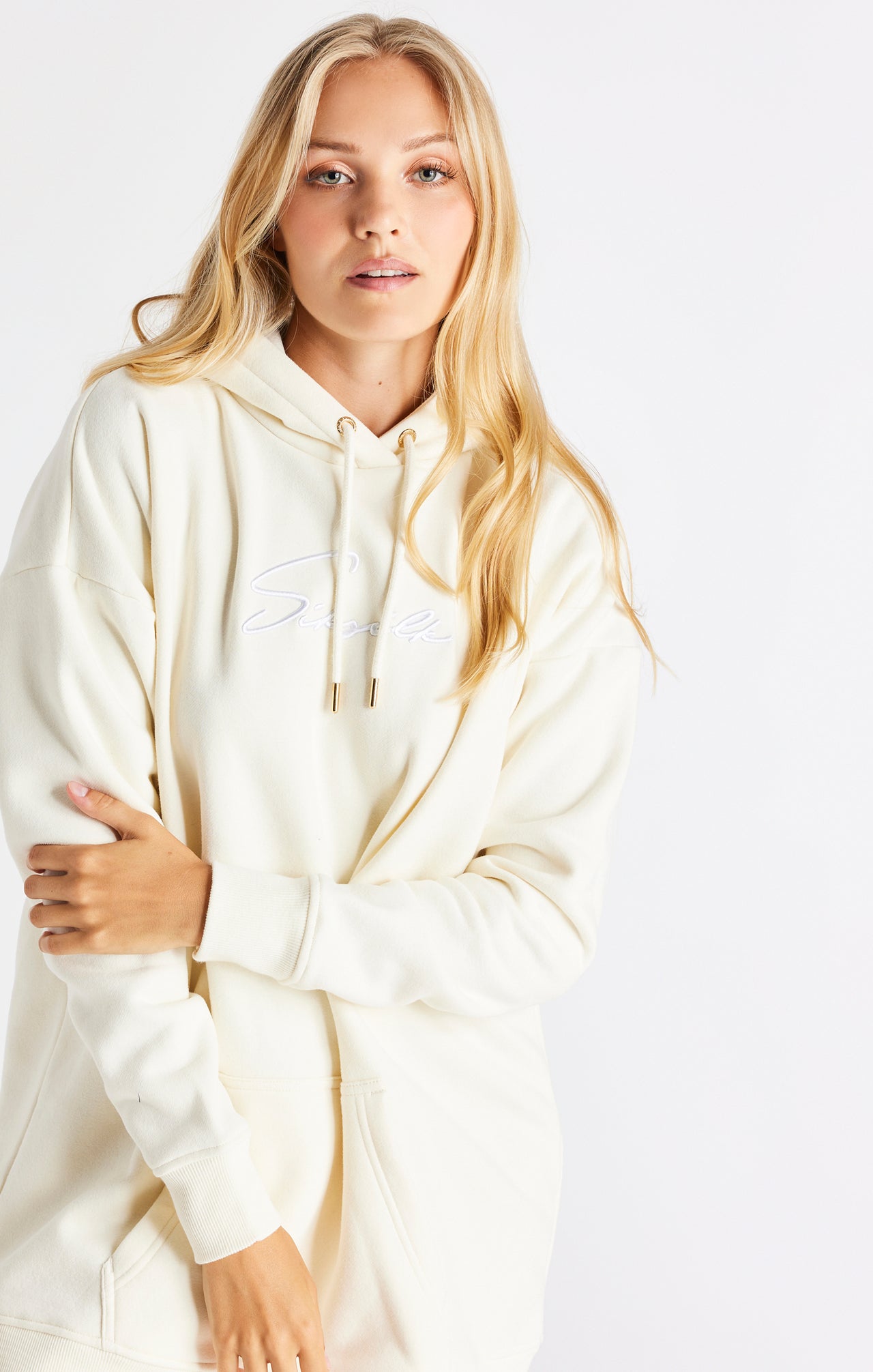 SikSilk Signature Oversize Hoodie Dress - Ecru