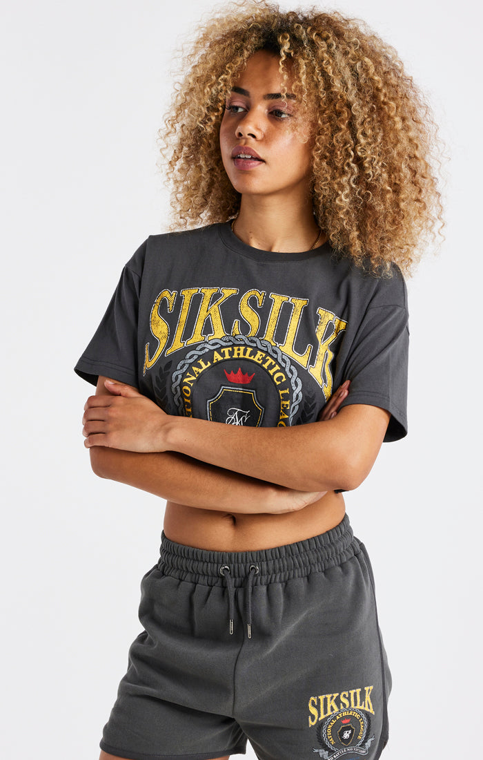 SikSilk Varsity Crop Tee - Washed Grey (1)
