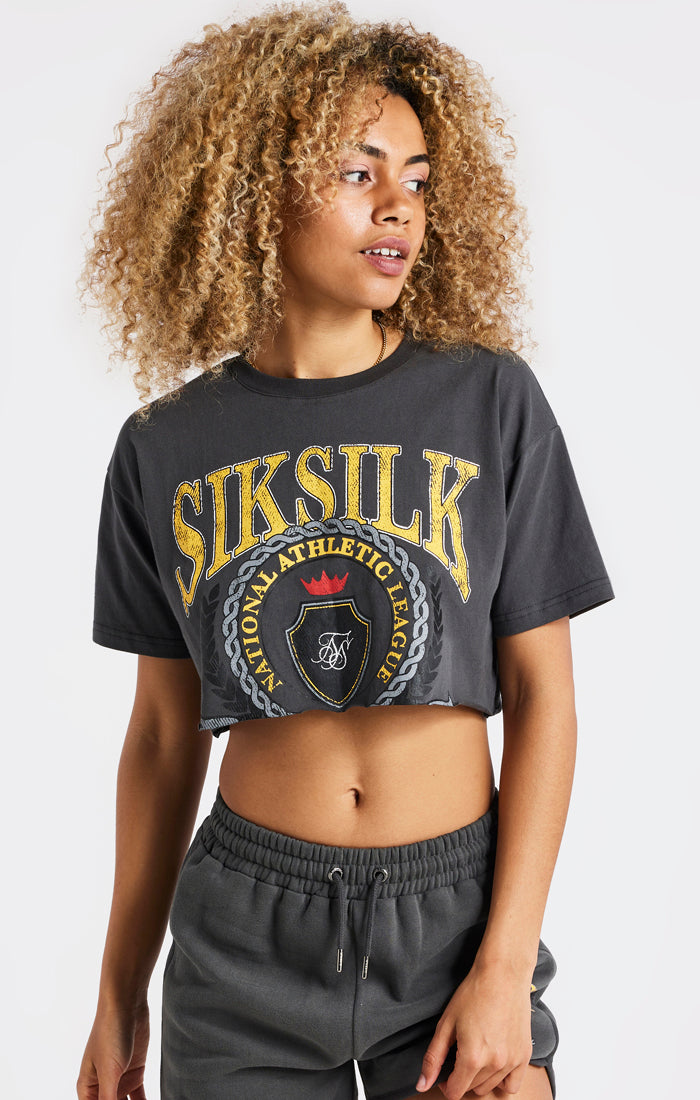 SikSilk Varsity Crop Tee - Washed Grey