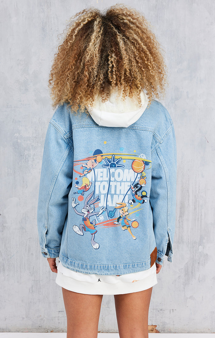 Space Jam X SikSilk Oversized Denim Jacket - Light Blue