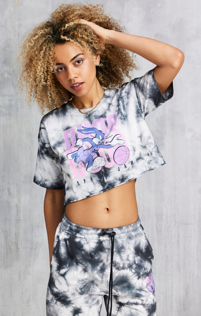 Space Jam X SikSilk Tye Dye Bugs Crop Tee - Black & White (1)