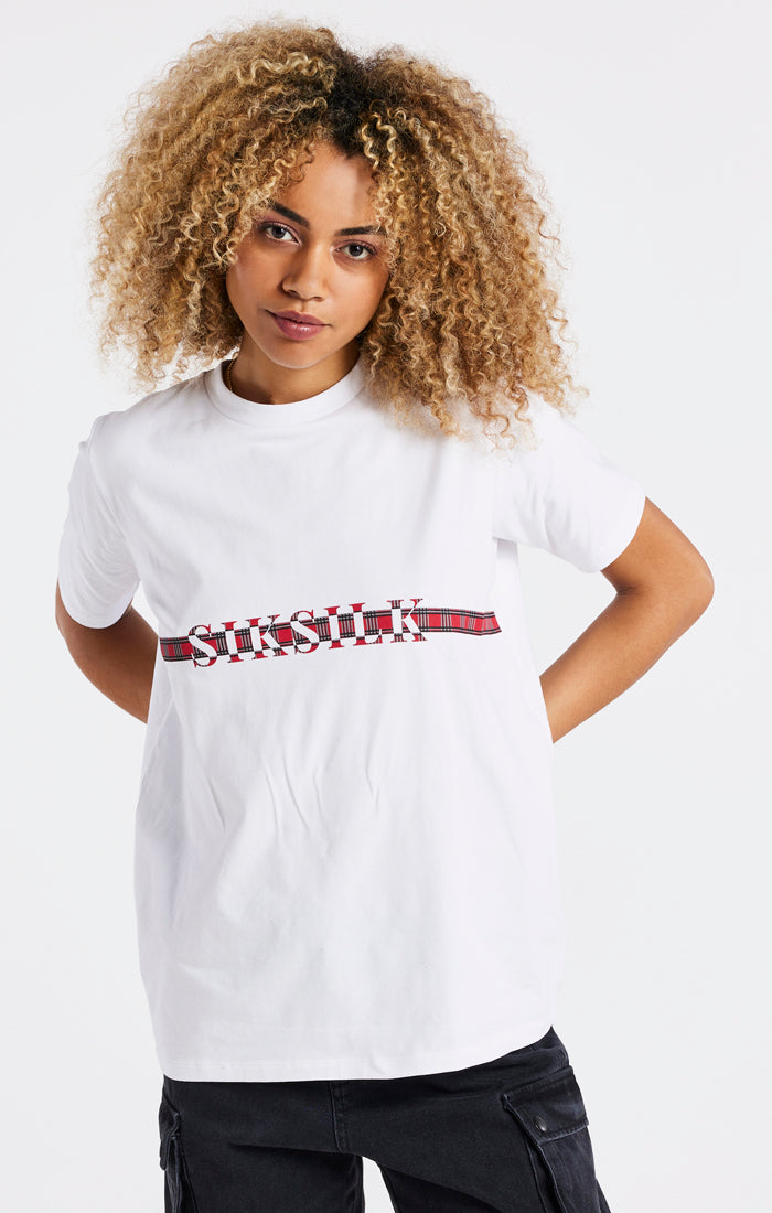 Load image into Gallery viewer, White Tartan Print Logo T-Shirt