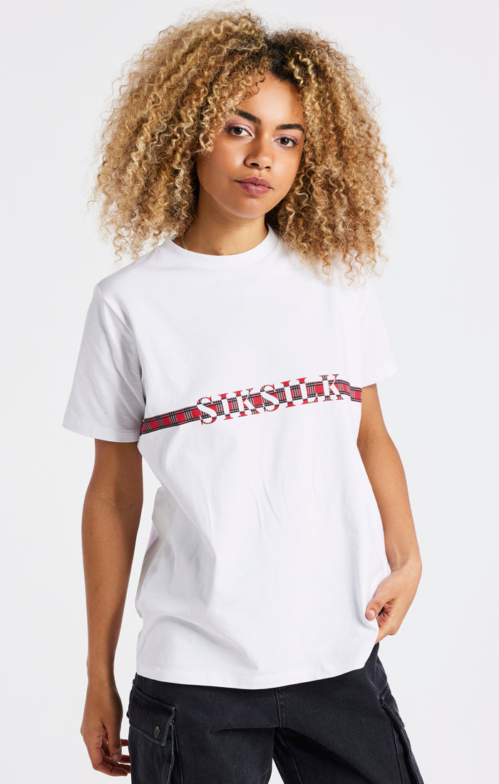 Load image into Gallery viewer, White Tartan Print Logo T-Shirt (2)