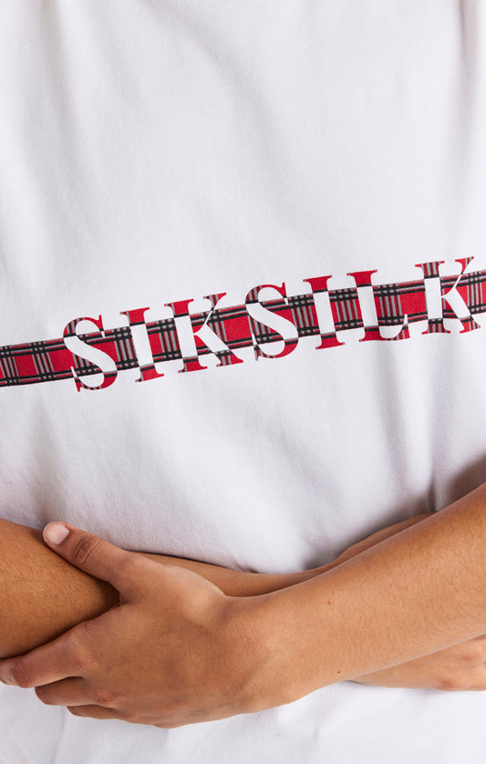 White Tartan Print Logo T-Shirt