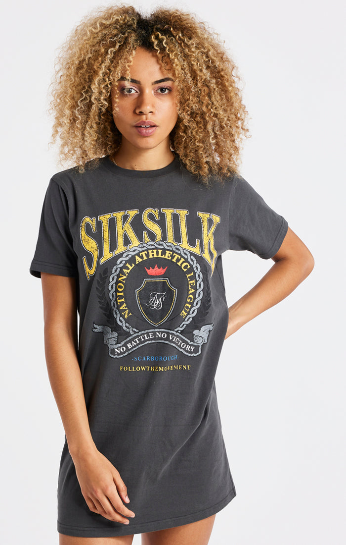 SikSilk Varsity T-Shirt Dress - Washed Grey