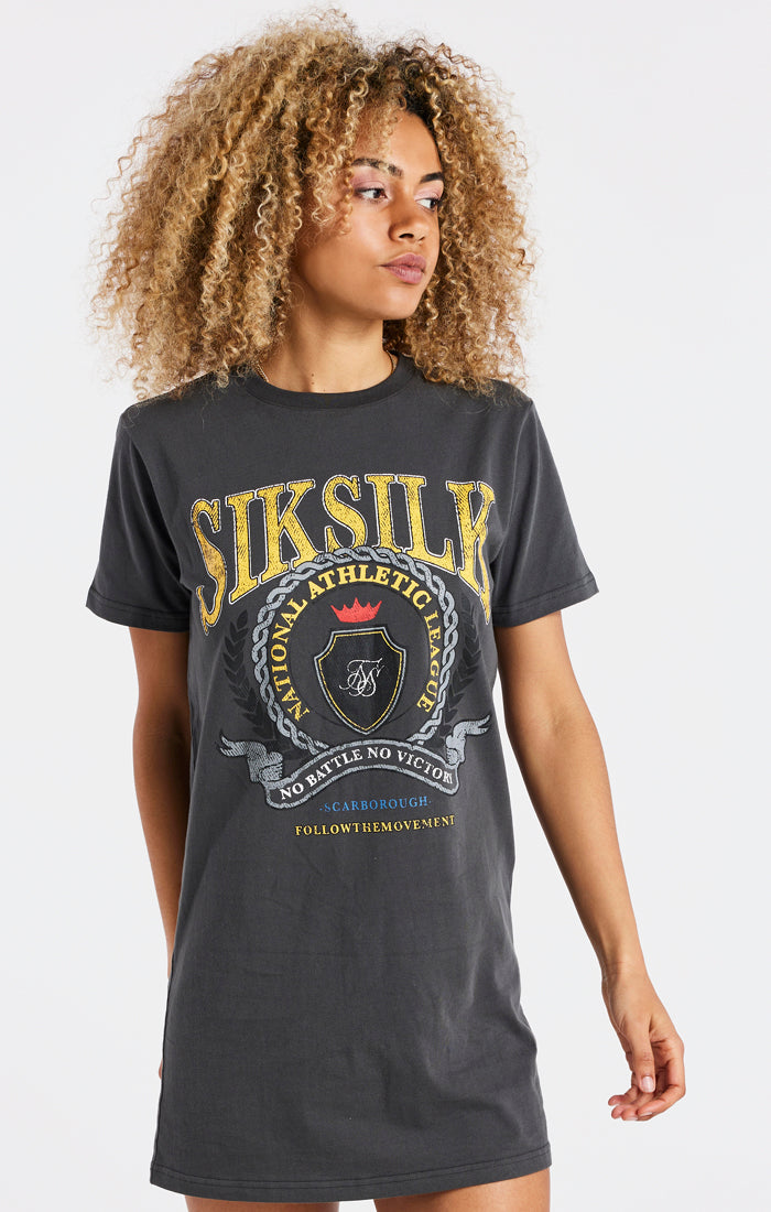 SikSilk Varsity T-Shirt Dress - Washed Grey (1)