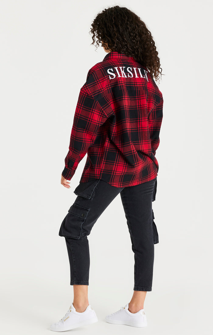 SikSilk Oversized Check Shirt - Red (5)