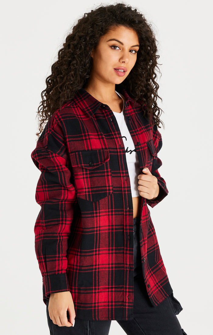 SikSilk Oversized Check Shirt - Red