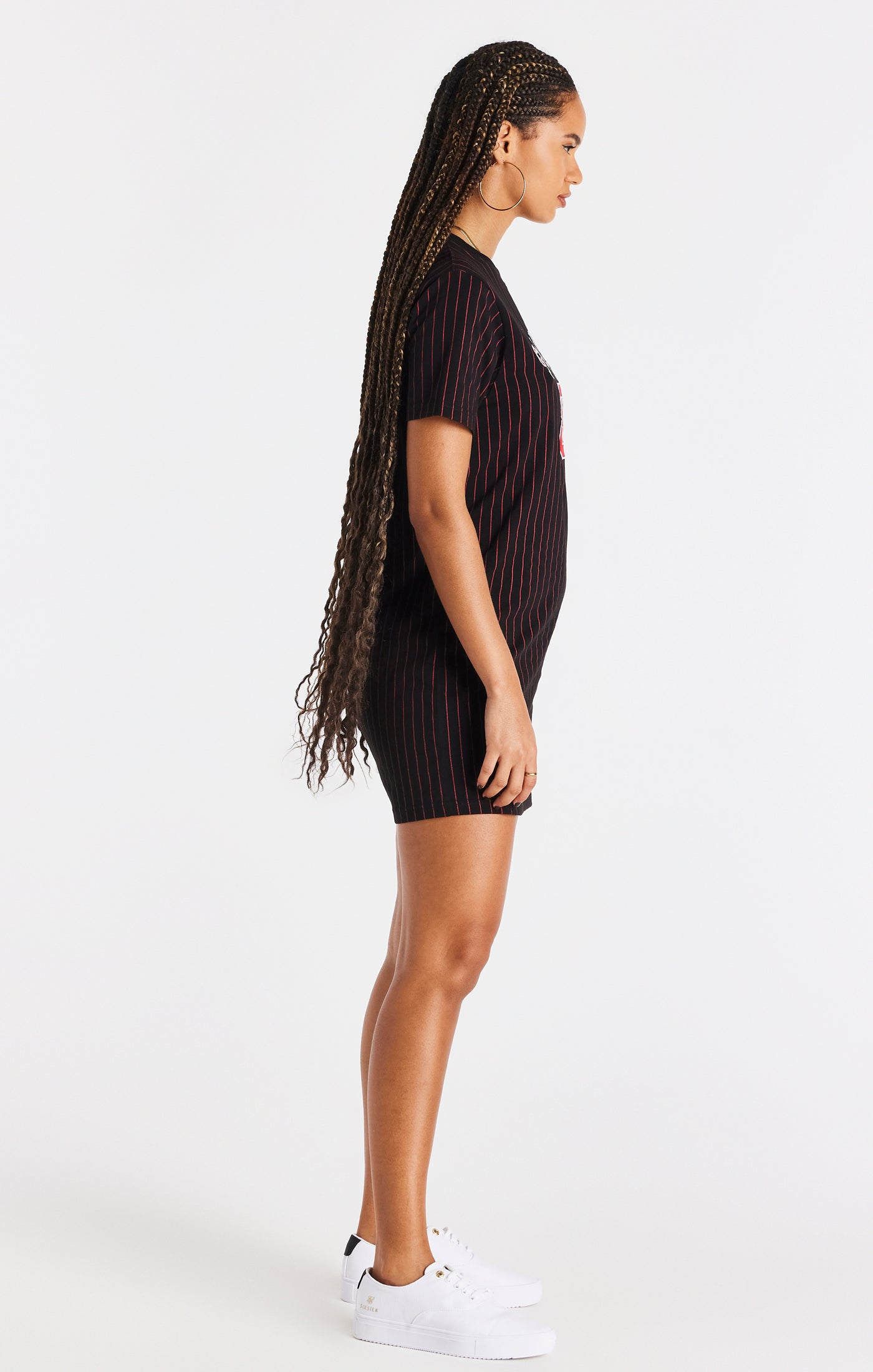 Load image into Gallery viewer, Black And Red Baseball T-Shirt Dress (3)