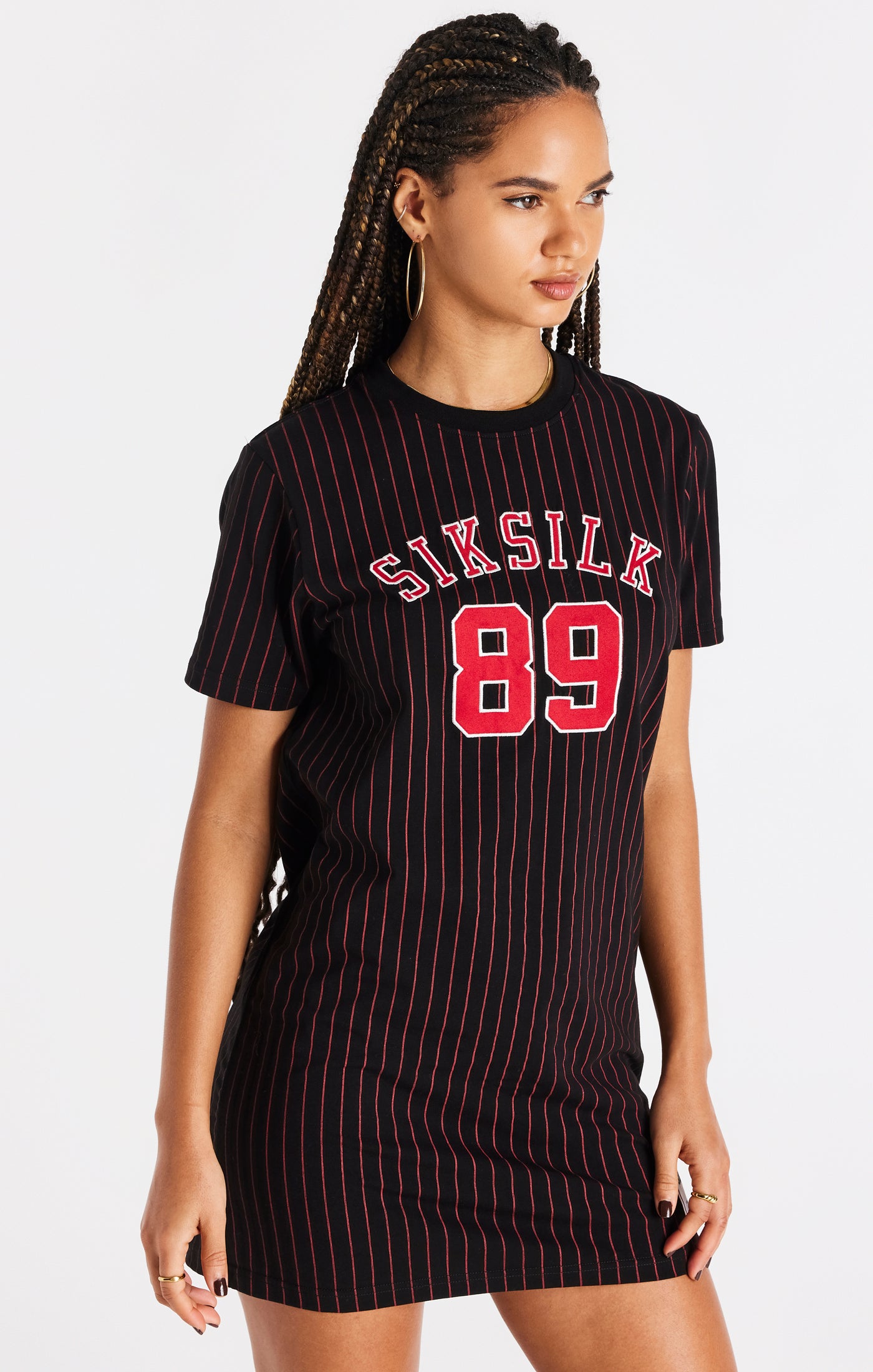 Load image into Gallery viewer, Black And Red Baseball T-Shirt Dress (5)