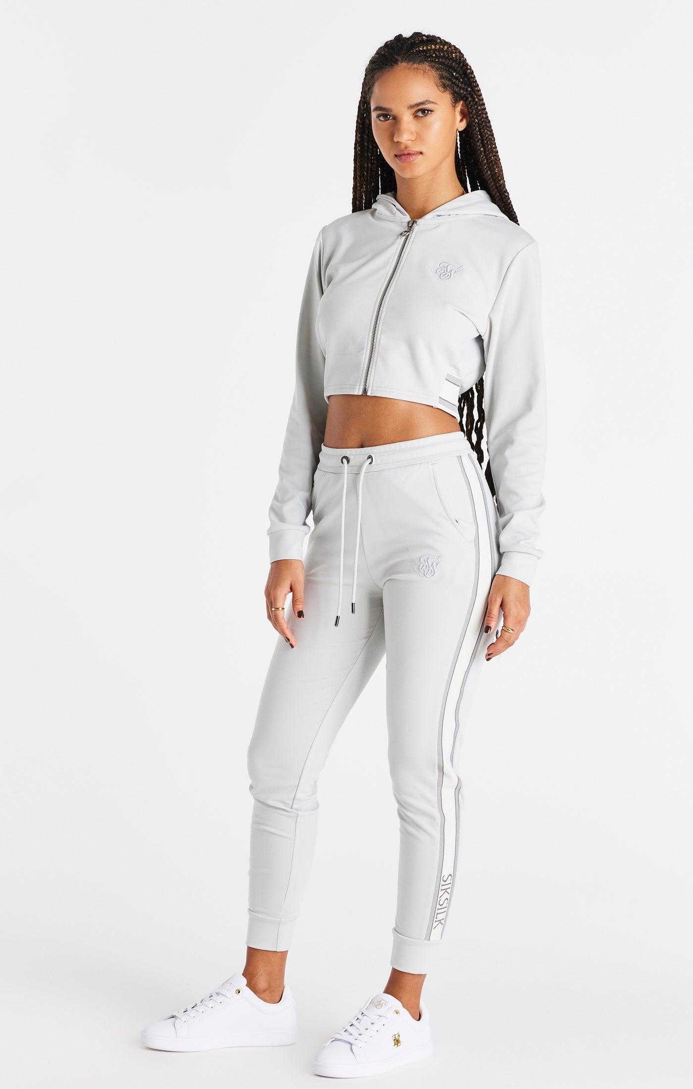 Load image into Gallery viewer, SikSilk Elevate Cropped Hoodie - Light Grey (3)