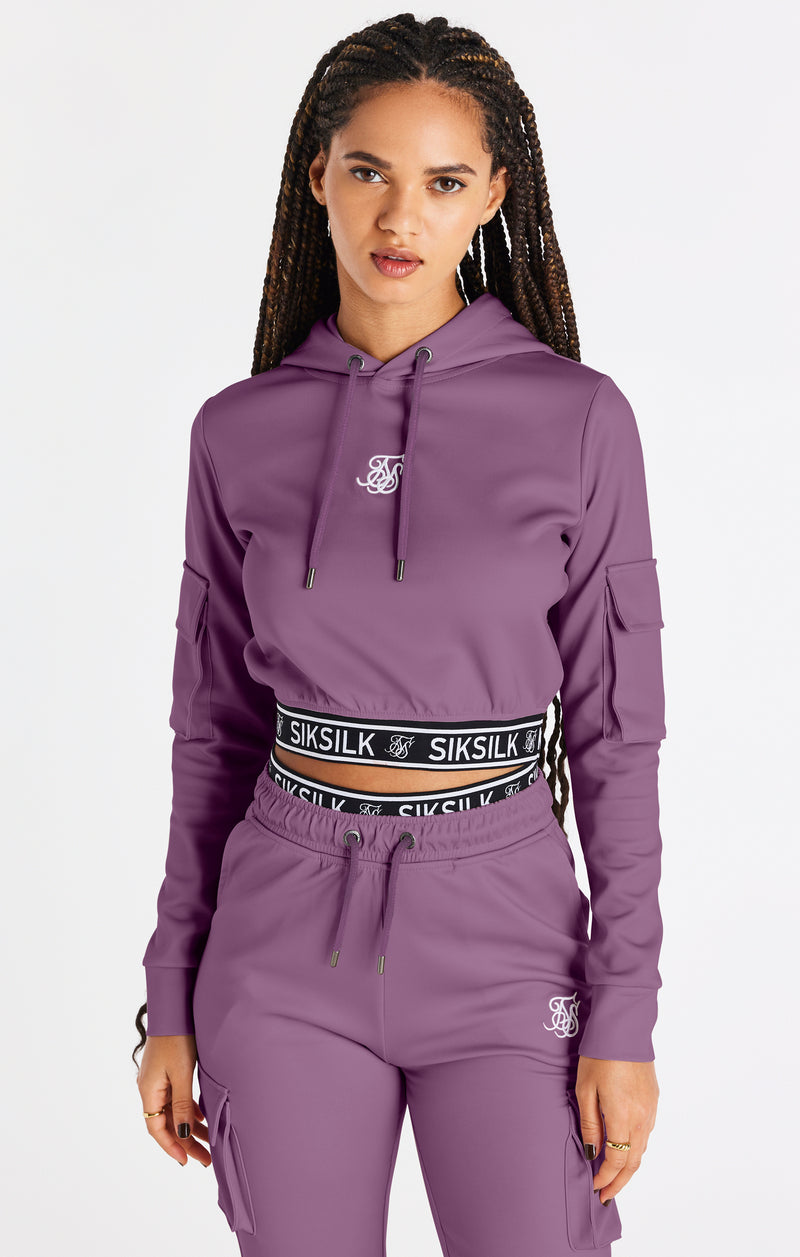 SikSilk Cargo Cropped Hoodie - Pink
