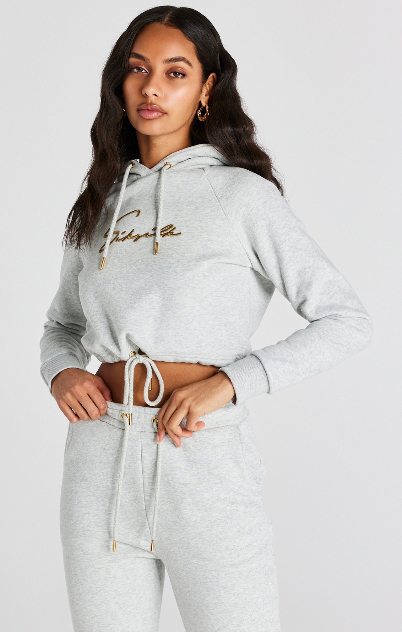 Grey Marl Signature Crop Hoodie