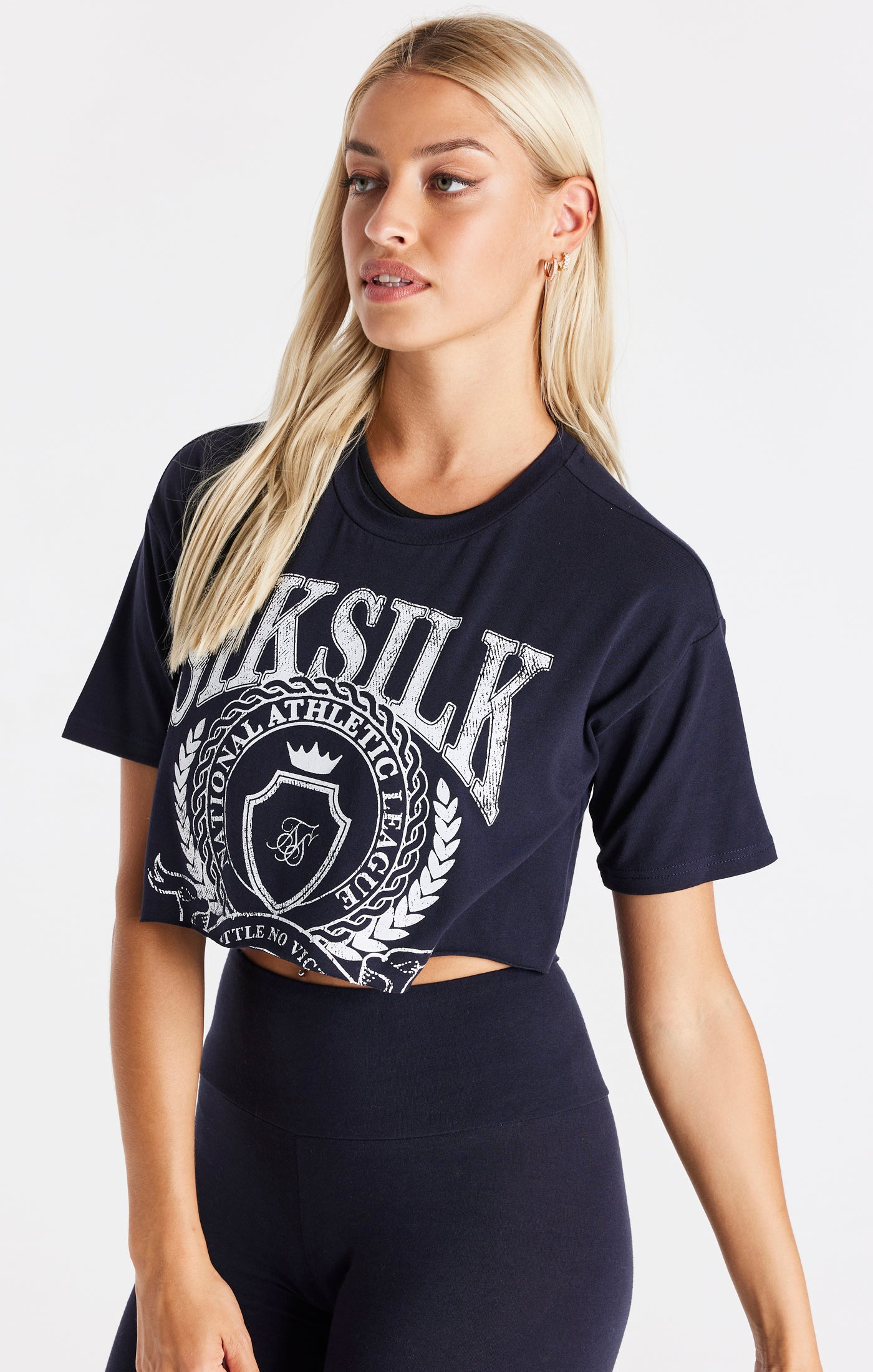 SikSilk Women's Navy Varsity Cropped T-Shirt | SikSilk UK