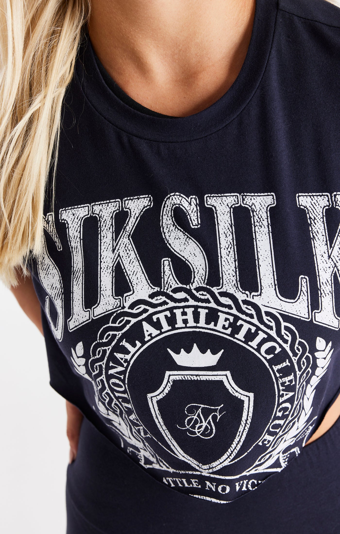 SikSilk Women's Navy Varsity Cropped T-Shirt | SikSilk UK