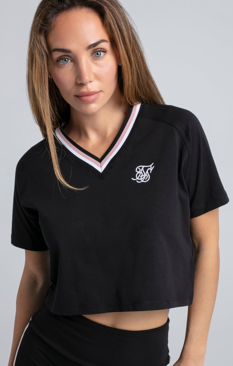 Black Varsity V-Neck Crop T-Shirt