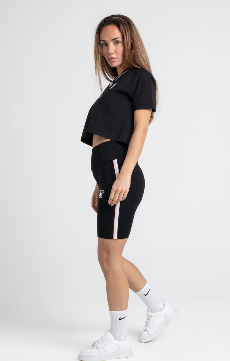 Black Varsity V-Neck Crop T-Shirt (1)