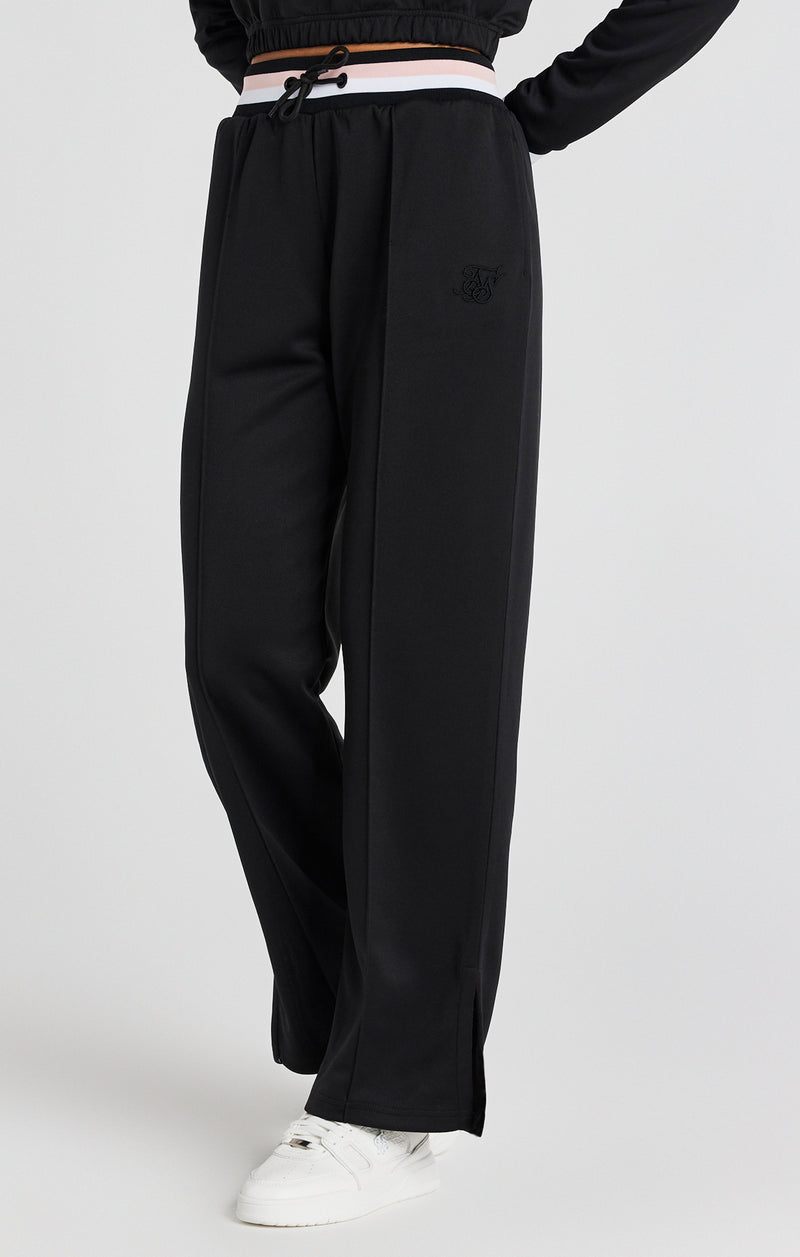 Black Varsity Wide Leg Track Pant