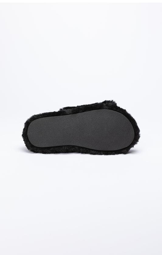 Black Fluffy Slide Slipper
