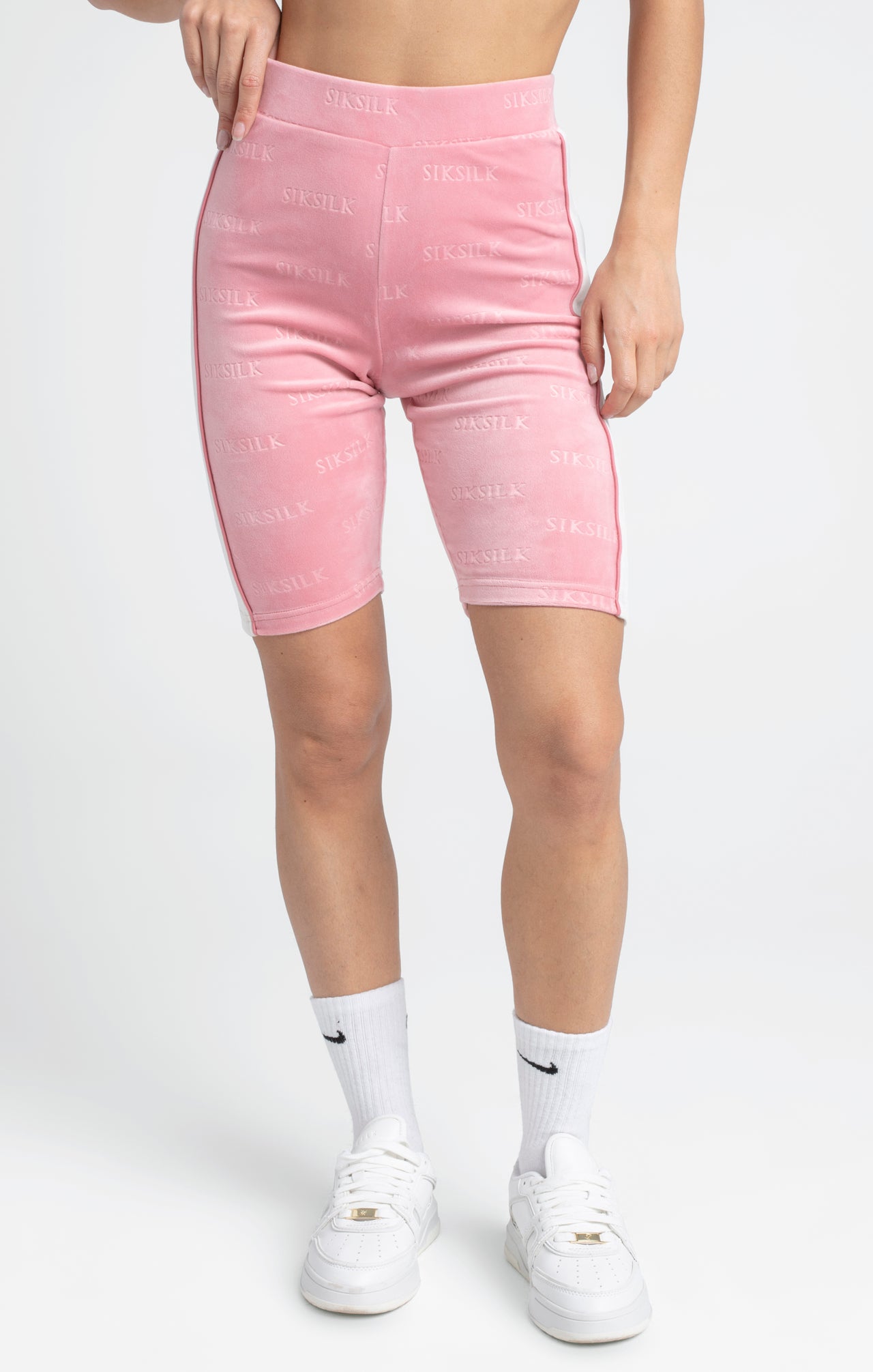 Pink Velour Embossed Cycle Short (2)