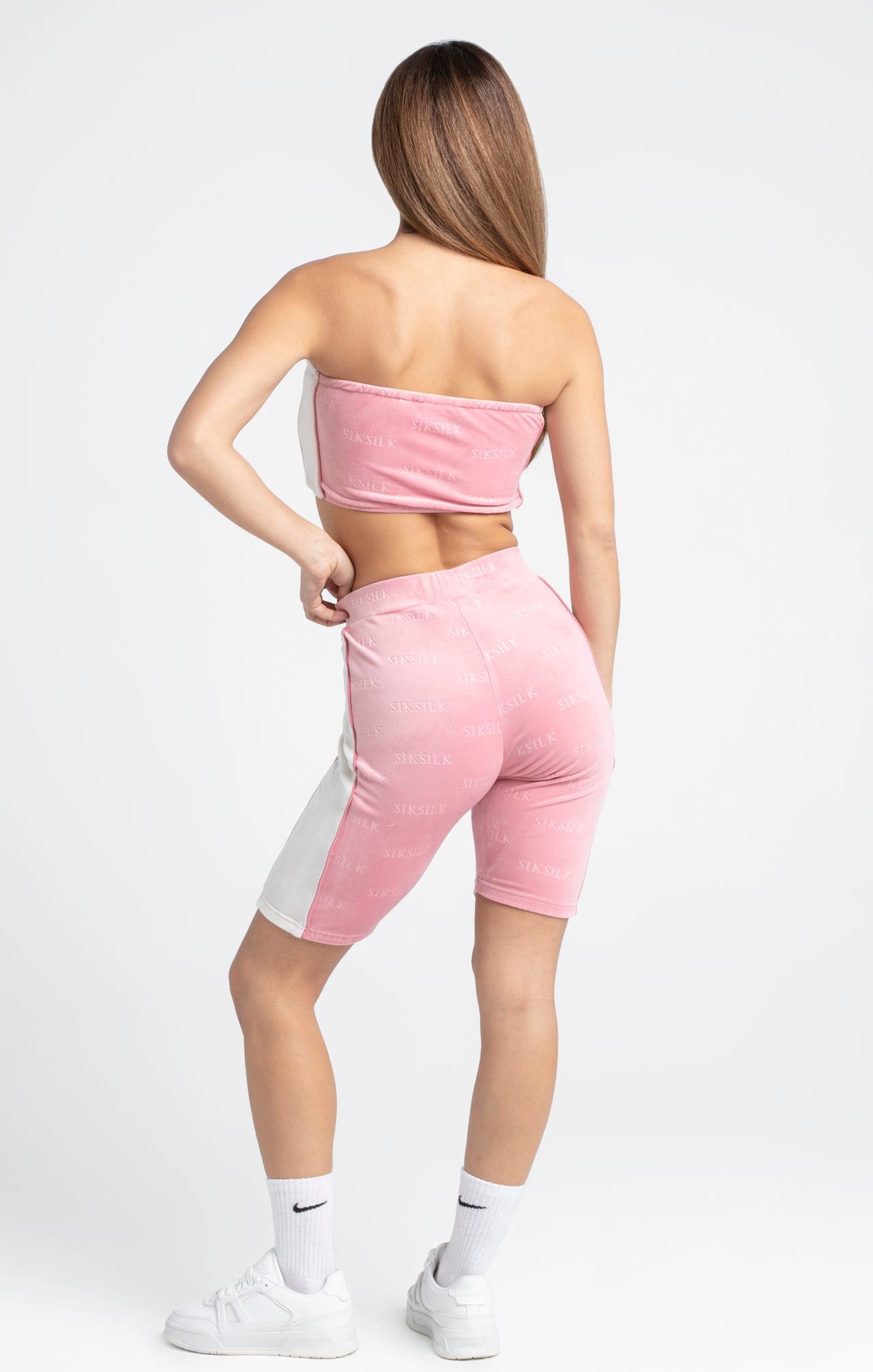 Pink Velour Embossed Cycle Short (4)