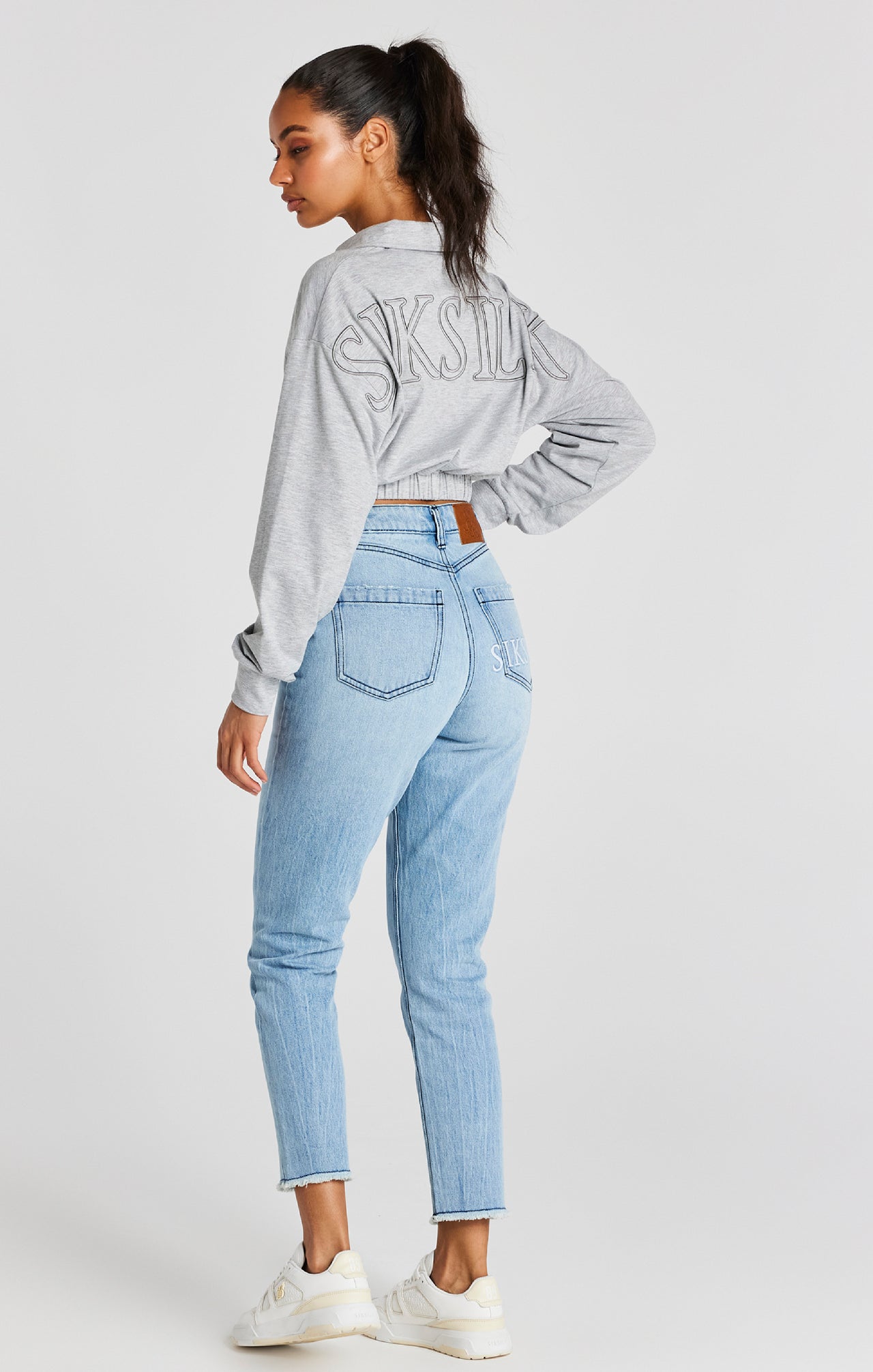 Grey Marl Embroidered Cropped Polo (5)