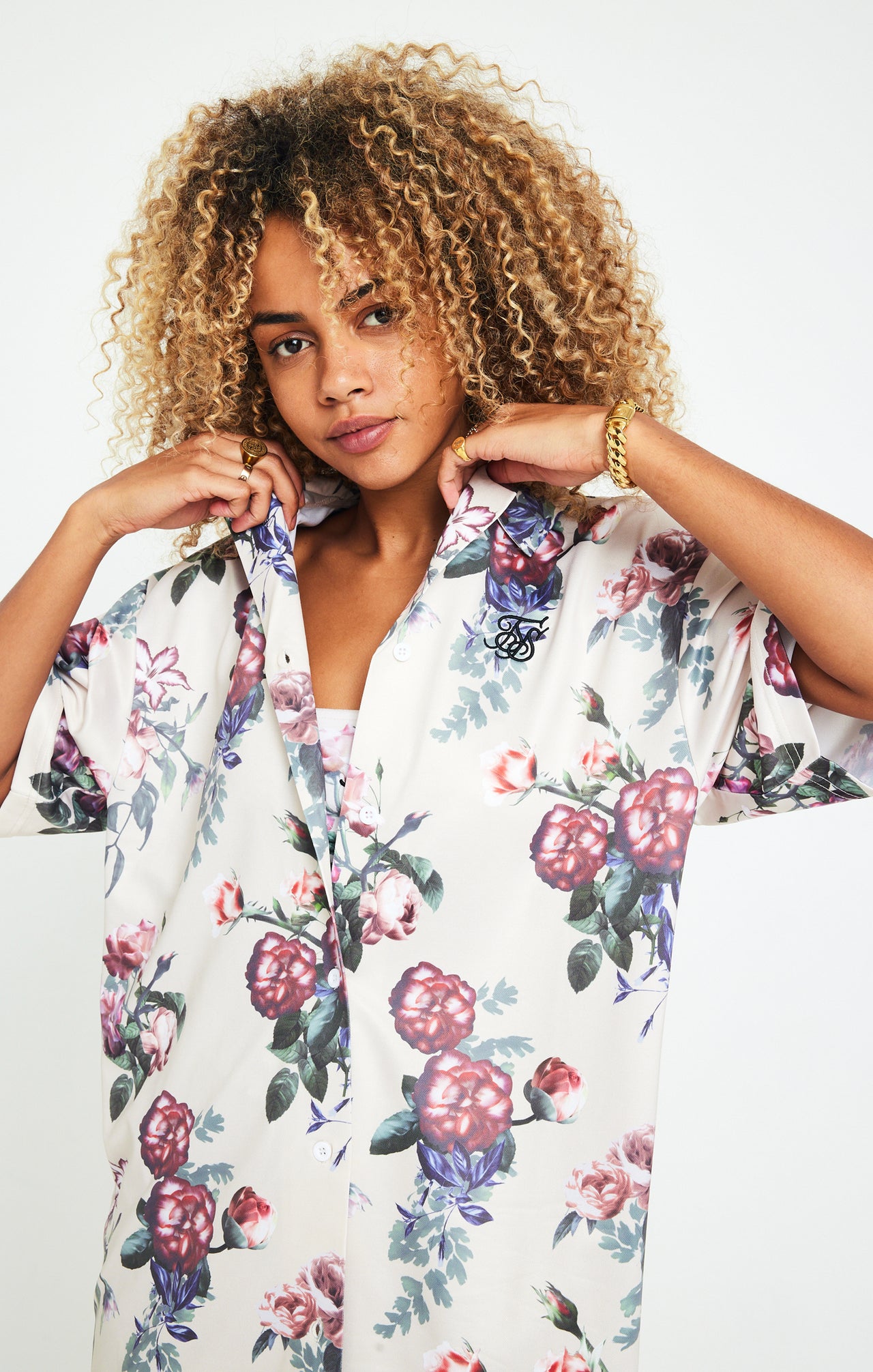 SikSilk Elevate Botanical Shirt - Ecru