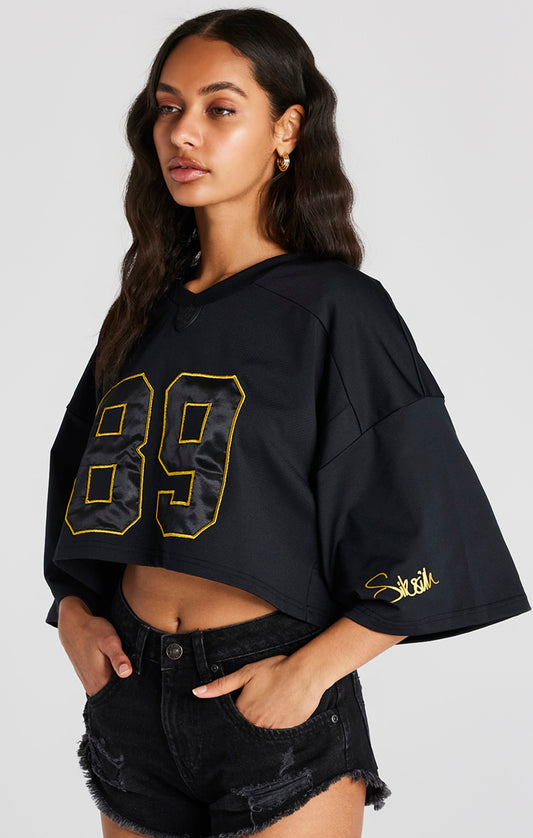 Zemeta Cropped Football Jersey Top With Angelic Text-white