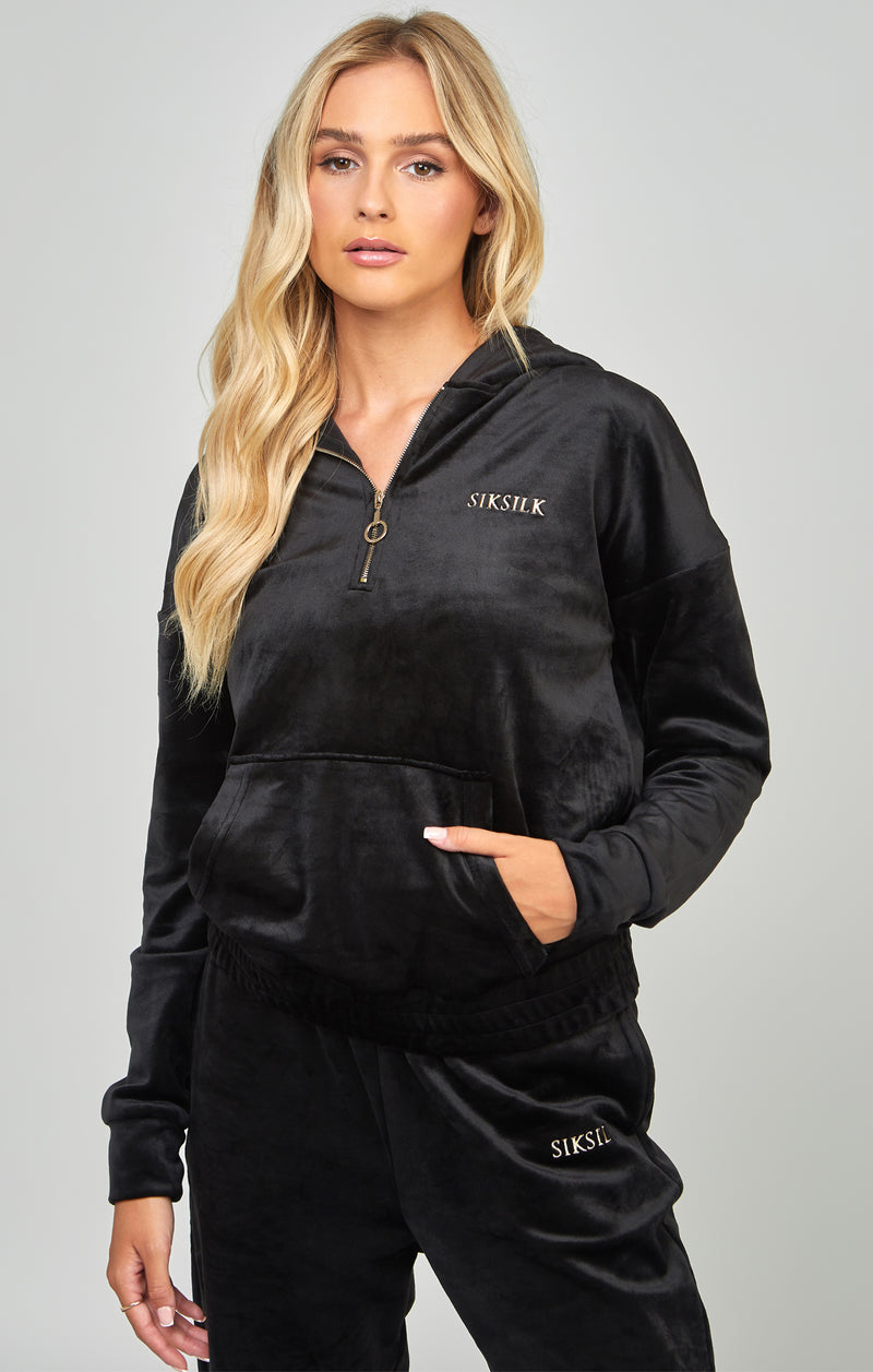 Black Velour Oversized 1/4 Zip Top