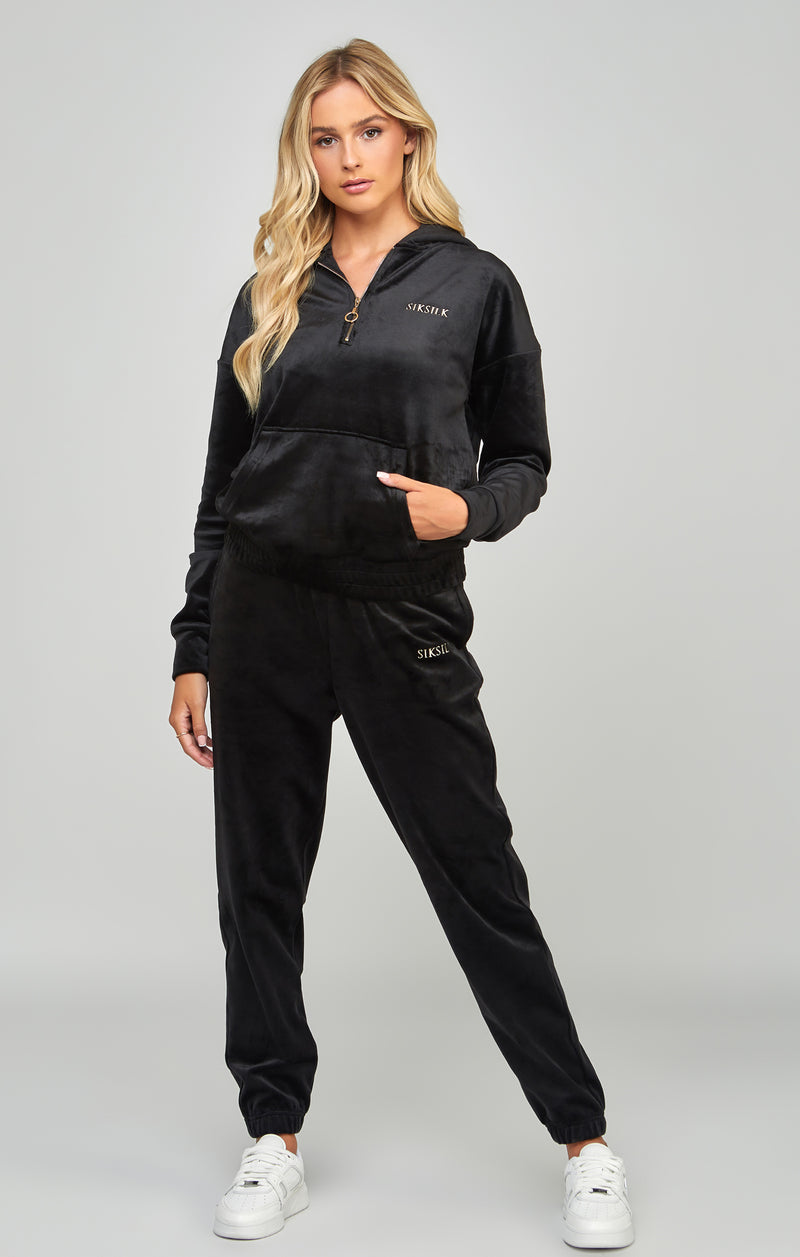 Black Velour Oversized 1/4 Zip Top (1)
