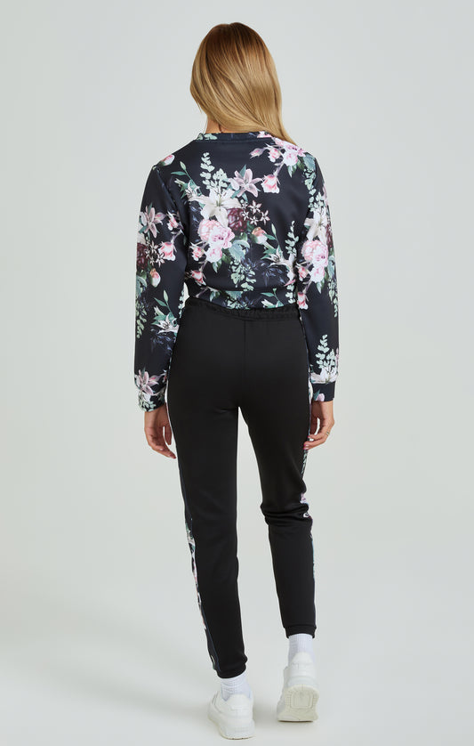 Black Floral Print Cropped Sweatshirt