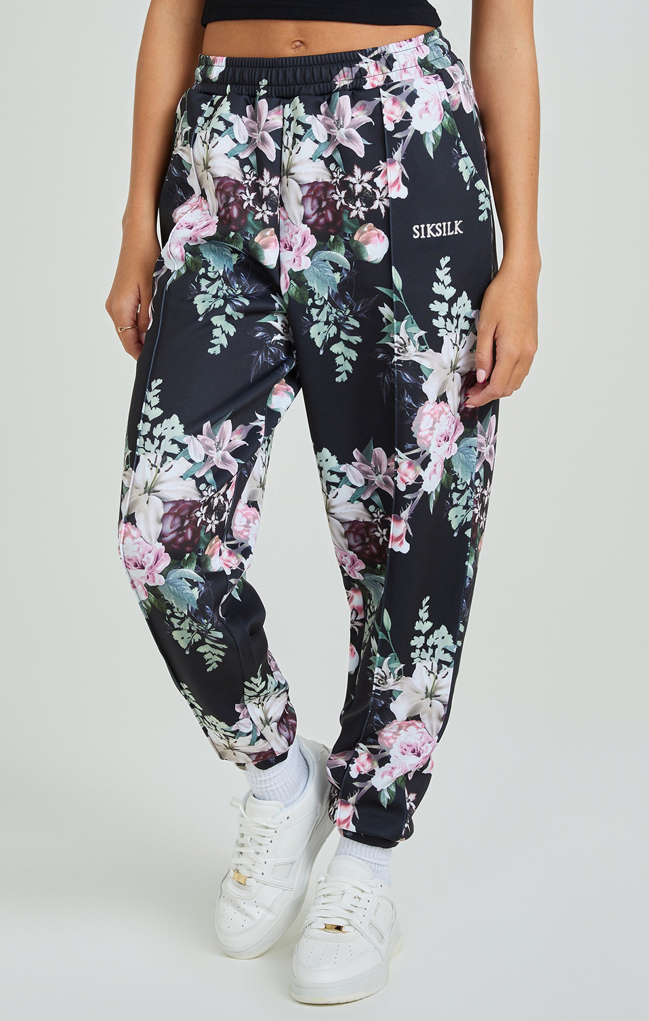 Black Floral Print Oversized Joggers