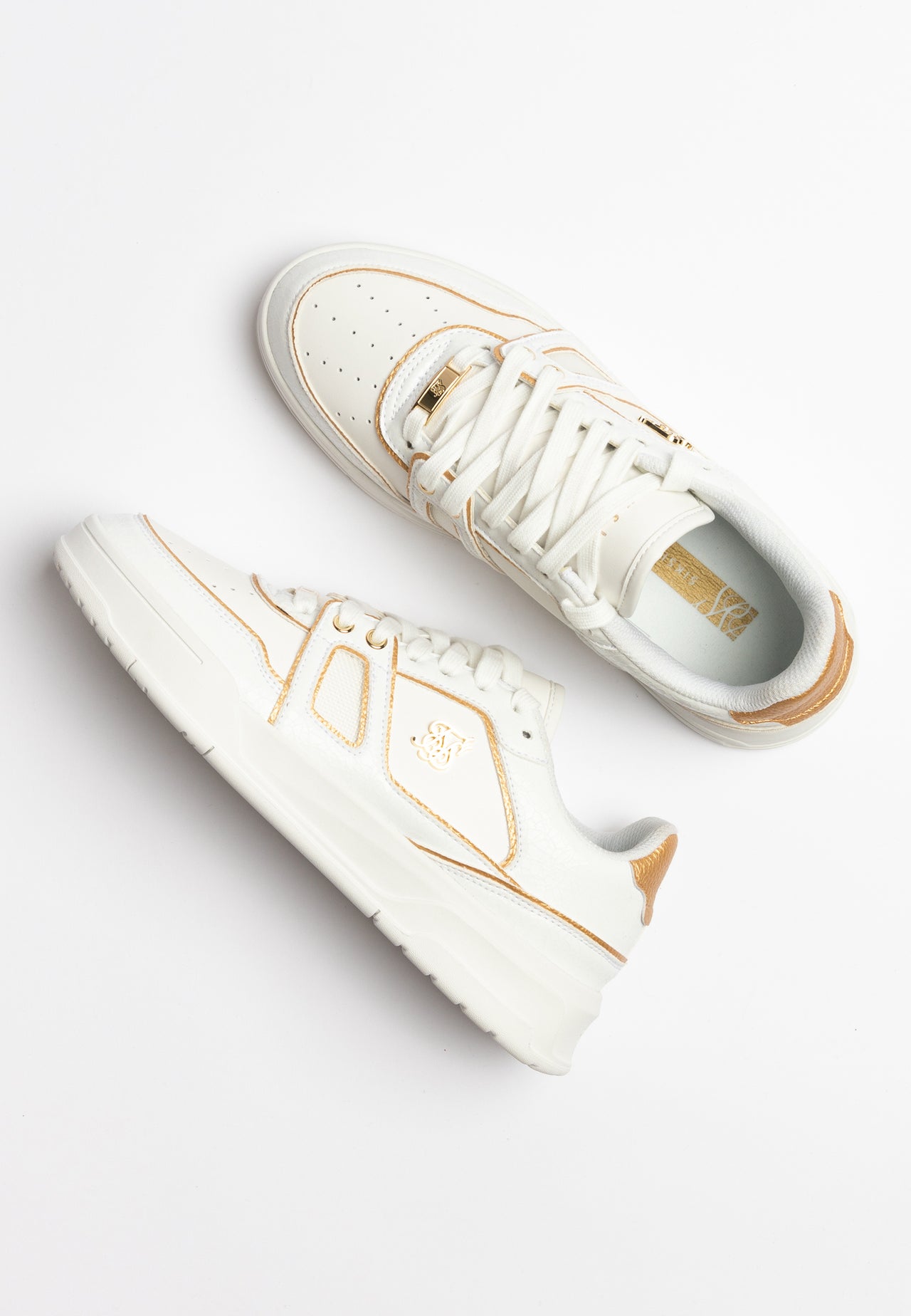 White And Gold Trimmed Low Top Court Trainer (6)