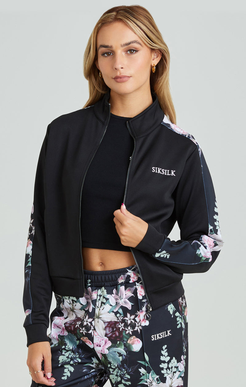 Black Floral Print Track Top