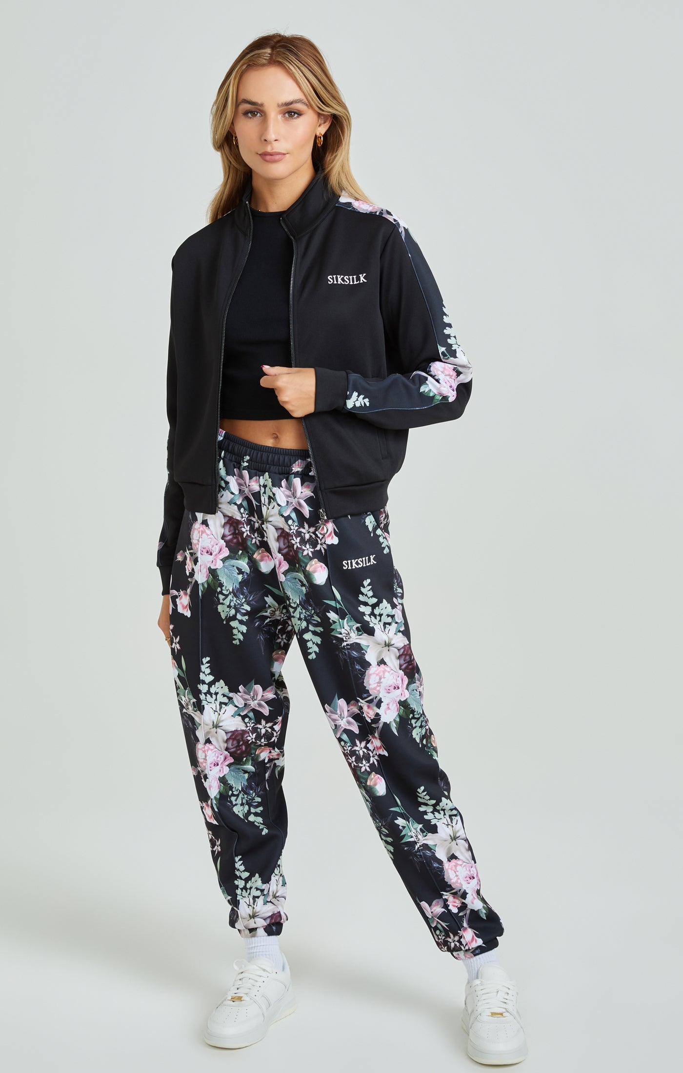 Load image into Gallery viewer, Black Floral Print Track Top (1)