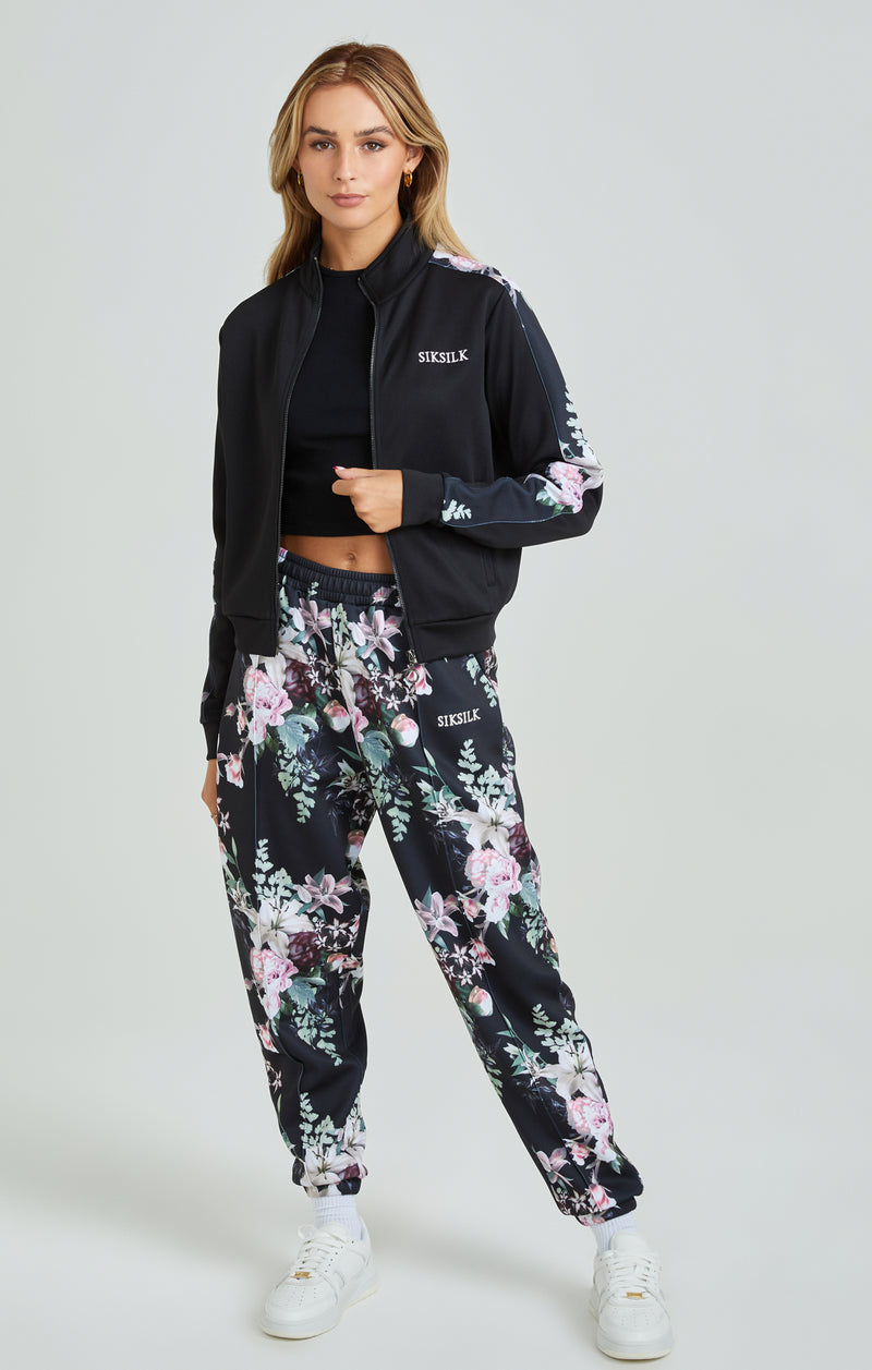 Black Floral Print Track Top (1)