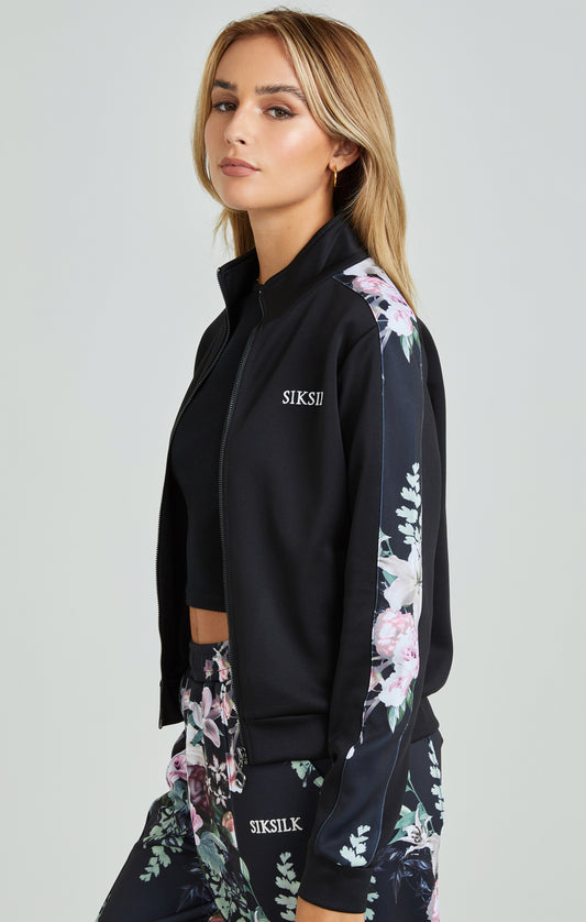 Black Floral Print Track Top