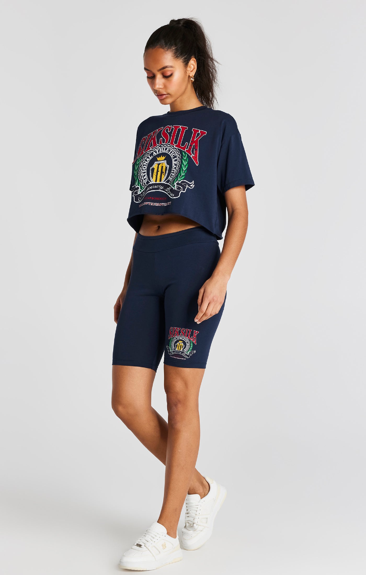 Load image into Gallery viewer, Navy Varsity Cycle Short (2)