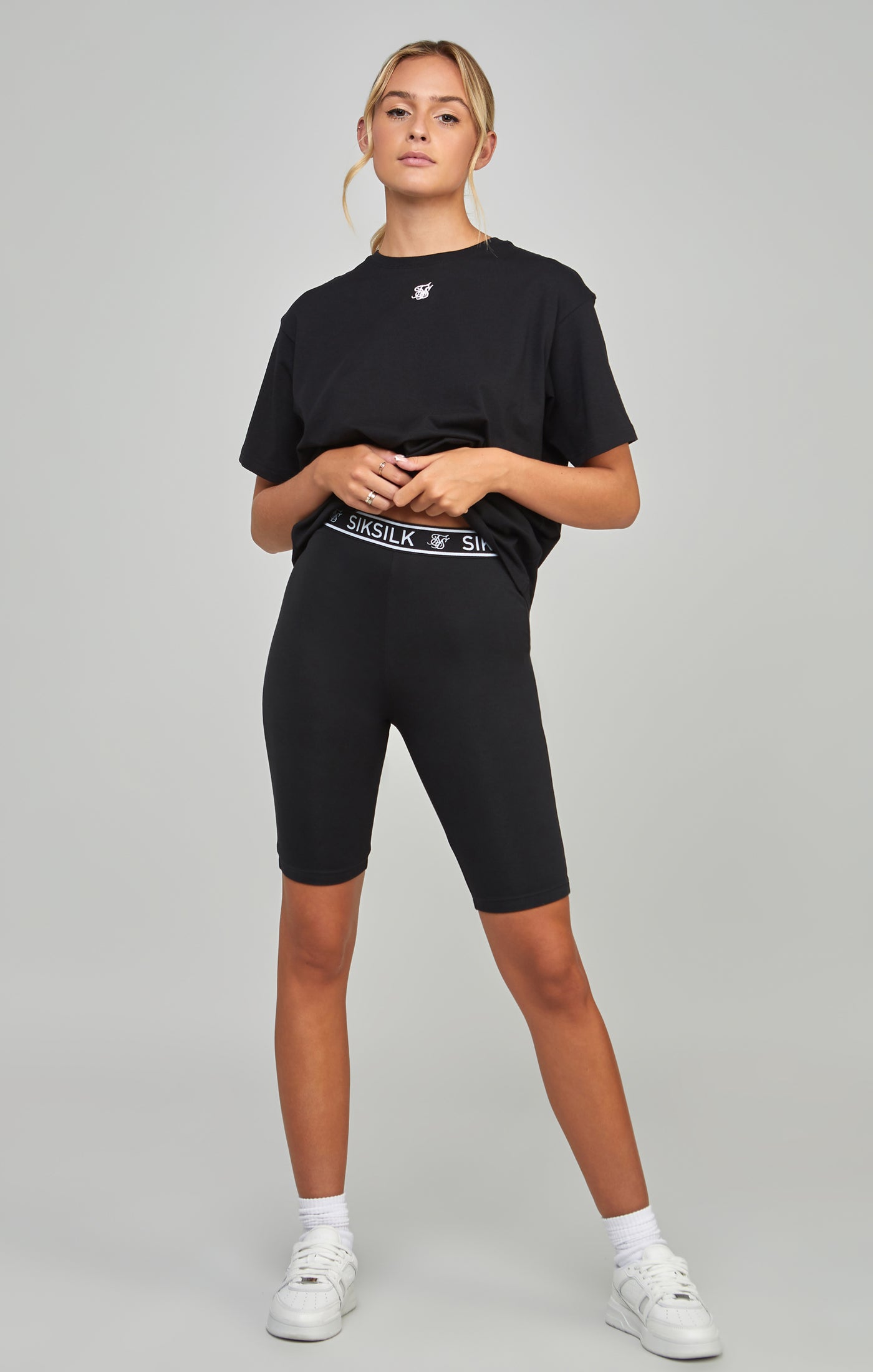 Load image into Gallery viewer, Black Essential Tape Cycle Shorts (1)
