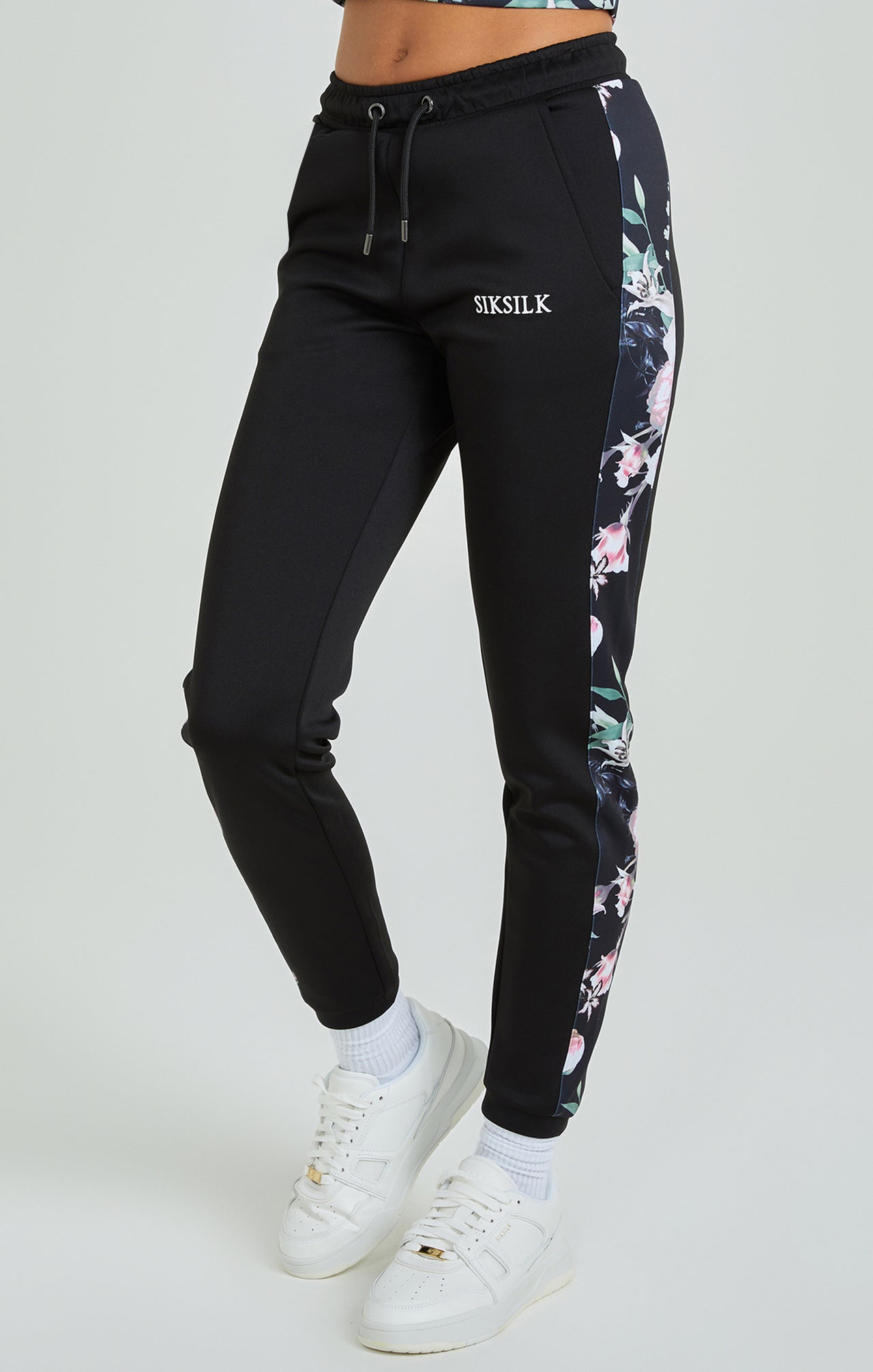 Black Floral Print Track Pant