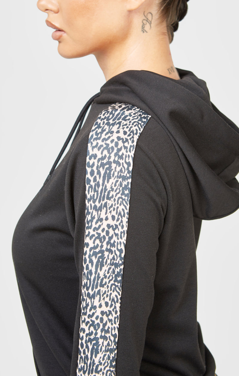 Black Leopard Print Panelled Hoodie (1)